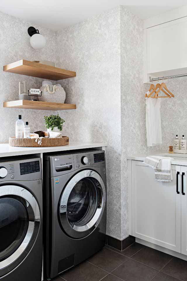 washer and dryer in designer laundry room